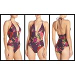 💕TED BAKER💕 Jusia Juxtapose Rose Halter One Piece Swimsuit ~ Floral US 6 NWT Black Photo 3