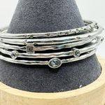 Loft Silver tone hammered rhinestone studded bangle bracelet stack of 5 Photo 0