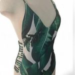Green and White Palm Leave One Piece Swimsuit with cutouts Size M Photo 0