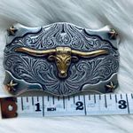 Texas Longhorn Silver and Gold Belt Buckle Photo 1