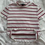 Forever 21 Red and White Striped Y2K ribbed high neck crop top, size S beach Photo 7