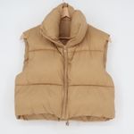 Tan Puffer Vest Women's Size S Sleeveless Collar Zip Up Outerwear Photo 1