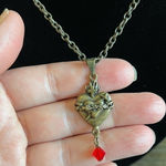 None Heart & Dagger grunge Necklace, metal rusty copper look,crystal blood drop Photo 0