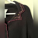 Vintage Koret Black Embroidered Floral Short Sleeve Cardigan Sweater XL Photo 3
