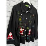 Vintage Onque Woman Christmas Cardigan Sweater Size 2X Black Santa Tree Snowman Photo 1