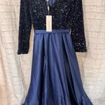 La Vetir Dark Elegant Navy Sequin Gown Dress wedding Dresses Blue Size 12 Photo 3