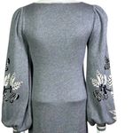 Max Studio  grey  knit Cotton Rayon blend  floral motif sweater dress L Photo 15