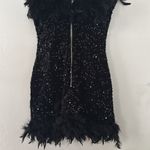Off Shoulder Sequin Feather Mini Dress Flaxmaker NWOT Black Size M Photo 4
