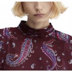 Mango Long Sleeve Flowy Paisley-Print Dress Midi Sandy Maroon NWT Size 2/XS Photo 5