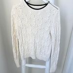 Loft Faux Leather Trim Cable Knit Sweater Ivory Size Large Photo 0