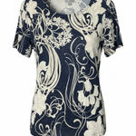 JM Collection  Navy and Cream Floral Short Sleeve Top Photo 0