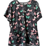 Elle Butterfly Print Scrub Top Size XL Pockets Stretch Nursing Classic Colorful Photo 0