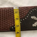 Unique Western boho Brown black woven leather wallet silver studs Photo 5