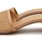 Stuart Weitzman  Cayman Mesh Leather Block-Heel Mules Sand Beige Size 5.5 Sandals Photo 0