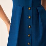 Rihoas Blue V Neck Pleated Button Midi Dress Photo 2