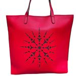 Christmas NWT Crabtree & Evelyn Large Red Tote Bag Laser Cut Vegan Leather Photo 1