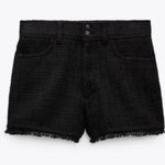 ZARA Black Tweed Textured Adorable High Waisted Frayed Hem Shorts Photo 1