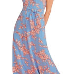 Talbots  Light Blue Fit and Flare Floral Midi Dress Size 14 NEW Flowing Hibiscus Photo 0