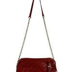 Isaac Mizrahi  Crossbody Red Leather Diamond Quilted Shoulder Bag Gold Chain Photo 0