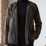 Eileen Fisher Mohair Wool Blend Open Front Leather Trim Sweater Jacket XS Photo 0