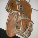 Candie's Gold Faux Snakeskin Sandals Photo 1