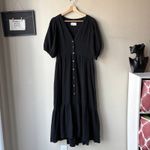Xirena Dress Lennox Black Gauze Button Front Short Sleeve Tiered Midi Dress Sz M Size M Photo 2