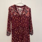 Knox Rose Floral Print Long Sleeve V-Neck Button Down Shift Midi Dress Burgundy Photo 5