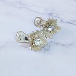 Vintage Clip On Earrings Light Shade of Gold Tone & Clear Gem Photo 4