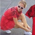 Free People  Cherry Red Women's Dreamer Lace Short Casual Dress Size S $128 Photo 0