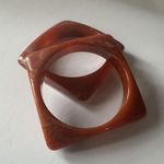 VTG Thick Resin Acrylic Bangle Bracelet Set of 2 Orange Chunky Geometric Design Photo 0