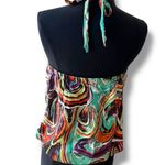 The Limited  100% Silk Halter Teal Orange Brown Yellow Geometric Design Size S Photo 1