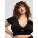 Torrid  0 US L Wireless Flutter Sleeve Bikini Top Swimsuit Swim Black Tie Front Photo 1