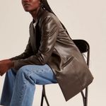 Abercrombie & Fitch  Brown Vegan Leather Blazer Jacket Women’s Sz M Photo 3