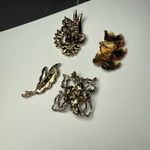 Autumn Leaves Fall Brooch Pins Lot Of 4 Gold Tone Some Enamel Some Rhinestone Photo 9