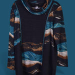Ali Miles Sweater Women L Embroidered Colorblock Cowl Neck Oversized Tunic Art Black Size L Photo 0