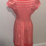 DE Collection Coral Striped Short Sleeve Pleated Midi Dress Modest Photo 5