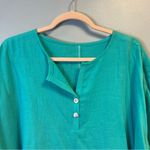 Fridaze Blouse Teal Ripple Tide Linen Pullover Henley 3/4 Ripple Slvs Sz XL NWT Blue Photo 1