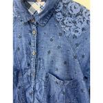 Free People  'Dottie Over You' Shirt M Floral Chambray Plaid Boho Western Cottage Photo 2