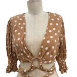 Tularosa Nanette Blouse Latte Beige Polka Dot Crop Tie Wrap Size Medium Photo 7