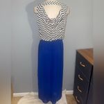 Enfocus Studio  Monochrome Zigzag maxi Dress with vibrant blue bottom woman’s 10 Photo 1