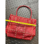 BERGE ITALY GENUINE LEATHER TOTE BAG RED w/ TAUPE STITCHING BOHO‎ WOMENS PURSE Photo 6