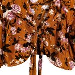 American Eagle  Tie Front Crop Top Womens M Brown Floral Bell Sleeve Cottagecore Photo 2