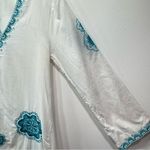 Bag Lady Mudpie White Tunic Swimsuit Cover Up Teal Embroidered Paisley Floral Size M Photo 4