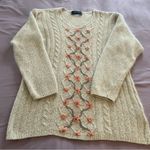 Debenhams silk angora lambswool blend beige floral embroidered sweater, size S Photo 2