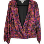 Allison Joy  Evereve Pink Long Sleeve Ruffled Blouse Womens S Abstract Wrap Style Photo 0