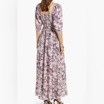 Something Navy Smocked Puff Sleeve Navy Pink Floral Maxi Dress Size X-Small Photo 1