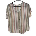 Maurice's  S Button Front Stripe Blouse Coastal Casual Euro Summer Neutral NWT‎ Photo 1