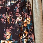 Xhilaration Xhiliration Wine Floral Print Long Sleeve Scoop Neck Ruffle Front Dress Medium Photo 8