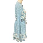 House of Harlow 1960 Boho Mini Dress Floral Long Sleeve Ruffle Tie Tassels Sz M Blue Size M Photo 3
