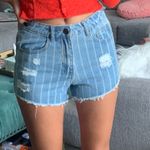 Pink Lily Denim Stripe Jean Shorts Photo 0